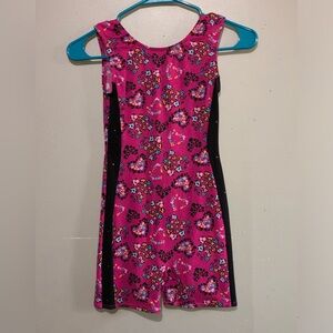 Jacques Morét Girls Pink Leopard Print Heart Shiny Leotard